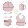 Kit Repas Bébé en Silicone, Assiette Ventouse, Bavoir et Couverts