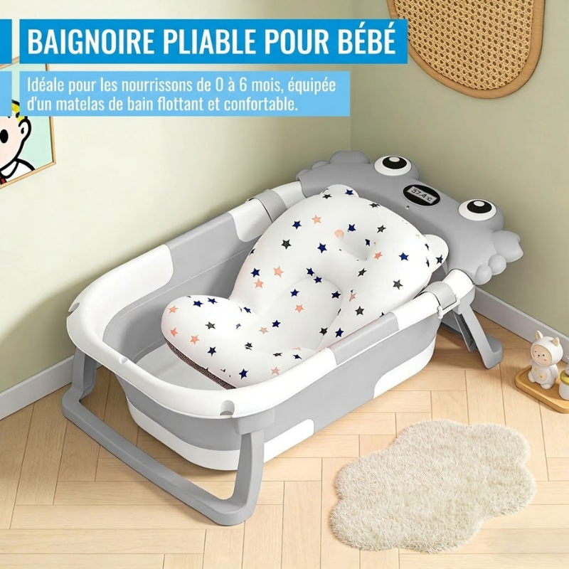 Baignoire Pliable Bébé avec Tapis Antidérapant